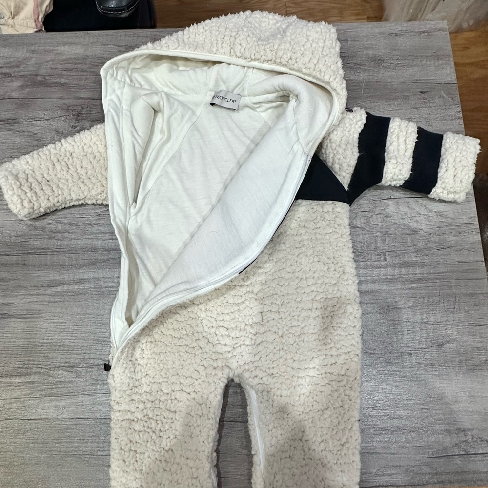 Moncler White and Black Footies One Piece with Hood